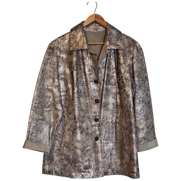 Chicos Jacket Womens Large Metallic Snakeskin Leather Reversible Coat Chic - Picture 1 of 13